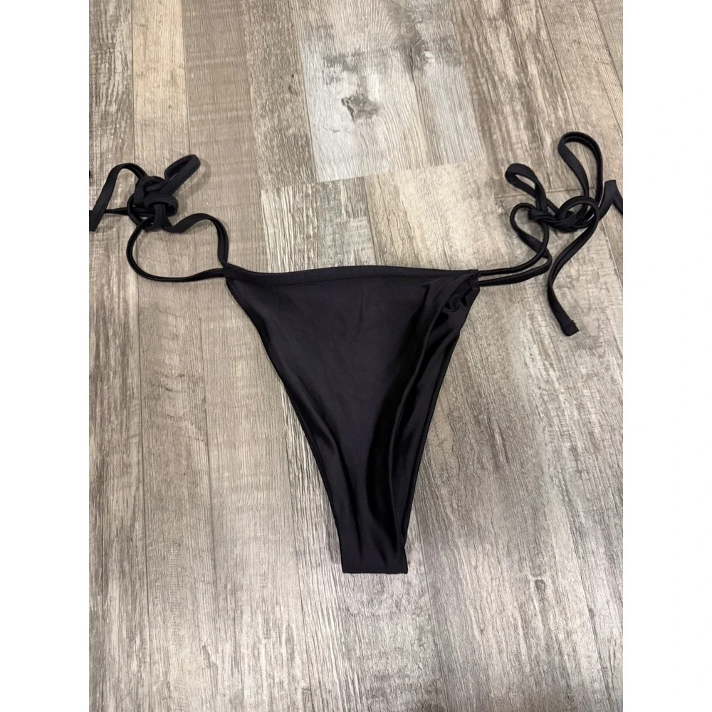 Frankies Bikinis x Alo Yoga Black Tie Side Tatum Bikini Bottoms Large NWOT